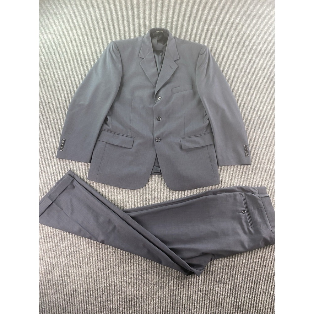 Vintage Evan Picone Suit 44 R Blue Wool Birdseye Premium Jacket Pants 36x30